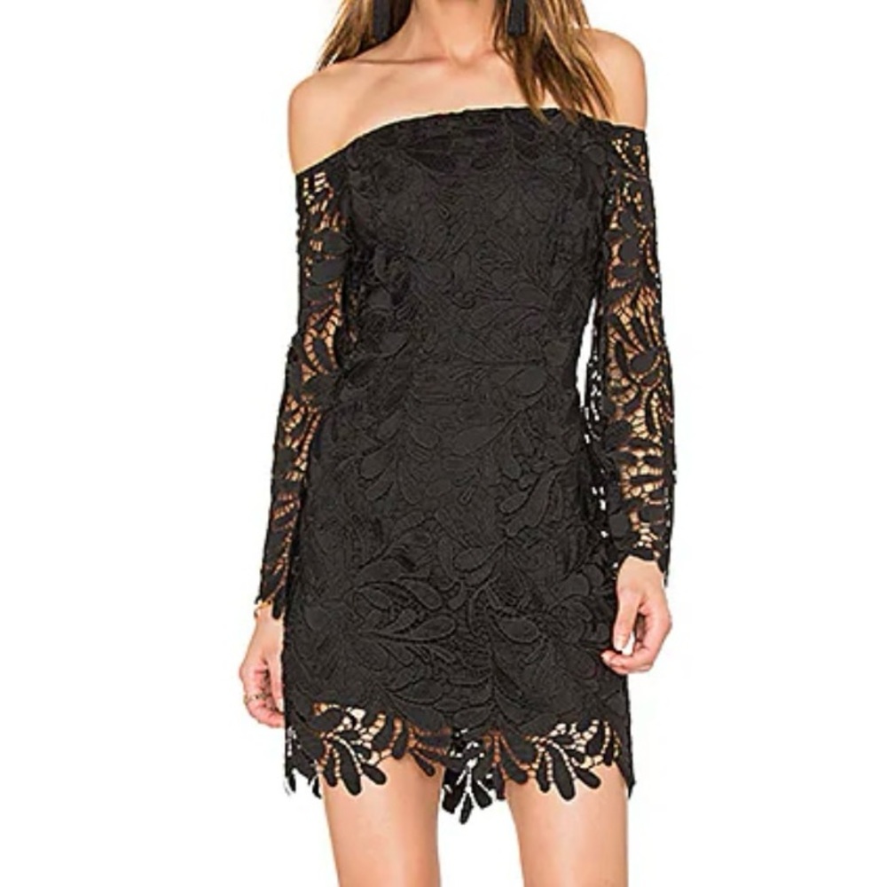 Bardot Black Lace Off-Shoulder Mini Dress